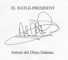 Signatura d'en Del Olmo al conveni del menjador.